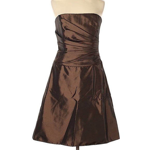 Amsale Timeless Classic Chocolate Brown Strapless Cocktail Dress Size 12 - Picture 1 of 9